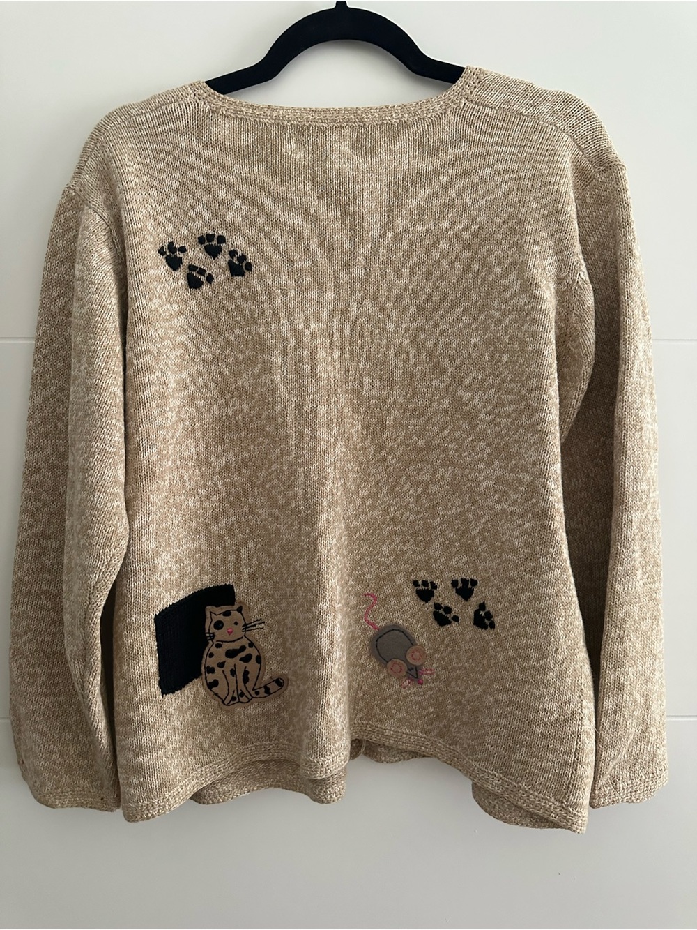 Vintage Embroidered Cat and Mouse Cotton Cardigan Sweater - Picture 2 of 3